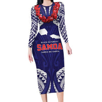 Samoa Black Saturday Family Matching Long Sleeve Bodycon Dress and Hawaiian Shirt Samoa mo Samoa with Blue Ula Fala