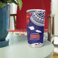 Samoa Black Saturday Tumbler Cup Samoa mo Samoa with Blue Ula Fala