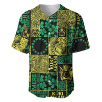 Cook Islands Mere Kiritimiti Baseball Jersey Pacific Patchwork Xmas Vibes LT9 Green - Polynesian Pride