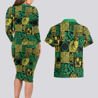 Cook Islands Mere Kiritimiti Couples Matching Long Sleeve Bodycon Dress and Hawaiian Shirt Pacific Patchwork Xmas Vibes LT9 - Polynesian Pride