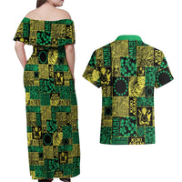 Cook Islands Mere Kiritimiti Couples Matching Off Shoulder Maxi Dress and Hawaiian Shirt Pacific Patchwork Xmas Vibes LT9 - Polynesian Pride