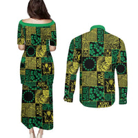 Cook Islands Mere Kiritimiti Couples Matching Puletasi and Long Sleeve Button Shirt Pacific Patchwork Xmas Vibes LT9 - Polynesian Pride