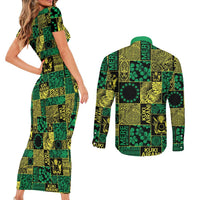 Cook Islands Mere Kiritimiti Couples Matching Short Sleeve Bodycon Dress and Long Sleeve Button Shirt Pacific Patchwork Xmas Vibes LT9 - Polynesian Pride