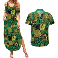 Cook Islands Mere Kiritimiti Couples Matching Summer Maxi Dress and Hawaiian Shirt Pacific Patchwork Xmas Vibes LT9 Green - Polynesian Pride