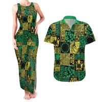 Cook Islands Mere Kiritimiti Couples Matching Tank Maxi Dress and Hawaiian Shirt Pacific Patchwork Xmas Vibes LT9 Green - Polynesian Pride