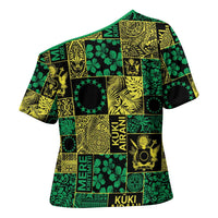 Cook Islands Mere Kiritimiti Cross Shoulder Shirt Pacific Patchwork Xmas Vibes LT9 - Polynesian Pride