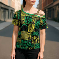 Cook Islands Mere Kiritimiti Cross Shoulder Shirt Pacific Patchwork Xmas Vibes LT9 - Polynesian Pride