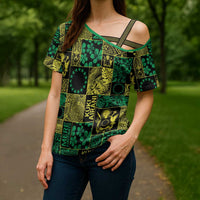 Cook Islands Mere Kiritimiti Cross Shoulder Shirt Pacific Patchwork Xmas Vibes - Polynesian Pride