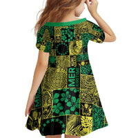 Cook Islands Mere Kiritimiti Family Matching Off The Shoulder Long Sleeve Dress and Hawaiian Shirt Pacific Patchwork Xmas Vibes - Polynesian Pride