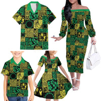 Cook Islands Mere Kiritimiti Family Matching Off The Shoulder Long Sleeve Dress and Hawaiian Shirt Pacific Patchwork Xmas Vibes - Polynesian Pride