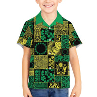 Cook Islands Mere Kiritimiti Family Matching Off The Shoulder Long Sleeve Dress and Hawaiian Shirt Pacific Patchwork Xmas Vibes - Polynesian Pride
