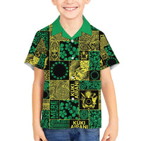Cook Islands Mere Kiritimiti Family Matching Off Shoulder Maxi Dress and Hawaiian Shirt Pacific Patchwork Xmas Vibes LT9 Son's Shirt Green - Polynesian Pride