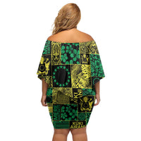 Cook Islands Mere Kiritimiti Family Matching Off Shoulder Short Dress and Hawaiian Shirt Pacific Patchwork Xmas Vibes LT9 - Polynesian Pride
