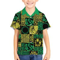 Cook Islands Mere Kiritimiti Family Matching Puletasi and Hawaiian Shirt Pacific Patchwork Xmas Vibes LT9 Son's Shirt Green - Polynesian Pride