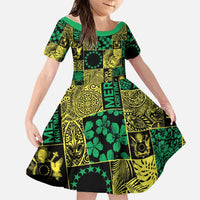 Cook Islands Mere Kiritimiti Family Matching Short Sleeve Bodycon Dress and Hawaiian Shirt Pacific Patchwork Xmas Vibes - Polynesian Pride