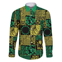 Cook Islands Mere Kiritimiti Family Matching Tank Maxi Dress and Hawaiian Shirt Pacific Patchwork Xmas Vibes LT9 Dad's Shirt - Long Sleeve Green - Polynesian Pride