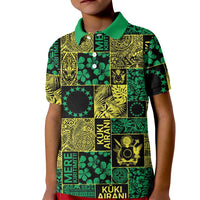 Cook Islands Mere Kiritimiti Kid Polo Shirt Pacific Patchwork Xmas Vibes LT9 Kid Green - Polynesian Pride