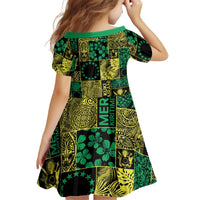 Cook Islands Mere Kiritimiti Kid Short Sleeve Dress Pacific Patchwork Xmas Vibes LT9 - Polynesian Pride