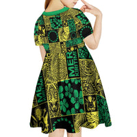 Cook Islands Mere Kiritimiti Kid Short Sleeve Dress Pacific Patchwork Xmas Vibes LT9 - Polynesian Pride