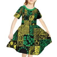 Cook Islands Mere Kiritimiti Kid Short Sleeve Dress Pacific Patchwork Xmas Vibes LT9 - Polynesian Pride