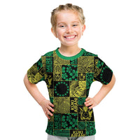 Cook Islands Mere Kiritimiti Kid T Shirt Pacific Patchwork Xmas Vibes LT9 Green - Polynesian Pride