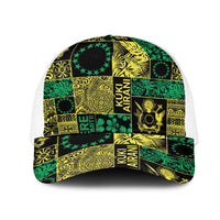 Cook Islands Mere Kiritimiti Mesh Trucker Cap Pacific Patchwork Xmas Vibes LT9 One Size White Green - Polynesian Pride