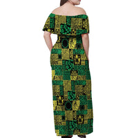 Cook Islands Mere Kiritimiti Off Shoulder Maxi Dress Pacific Patchwork Xmas Vibes - Polynesian Pride