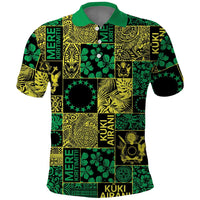 Cook Islands Mere Kiritimiti Polo Shirt Pacific Patchwork Xmas Vibes LT9 Green - Polynesian Pride