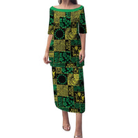 Cook Islands Mere Kiritimiti Puletasi Pacific Patchwork Xmas Vibes LT9 Long Dress Green - Polynesian Pride