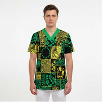 Cook Islands Mere Kiritimiti Scrub Top Pacific Patchwork Xmas Vibes - Polynesian Pride