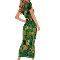 Cook Islands Mere Kiritimiti Short Sleeve Bodycon Dress Pacific Patchwork Xmas Vibes LT9 - Polynesian Pride