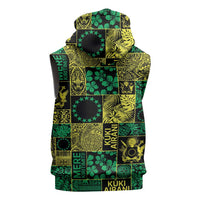 Cook Islands Mere Kiritimiti Sleeveless Zip Hoodie Pacific Patchwork Xmas Vibes LT9 - Polynesian Pride