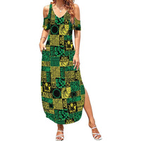 Cook Islands Mere Kiritimiti Summer Maxi Dress Pacific Patchwork Xmas Vibes LT9 Women Green - Polynesian Pride