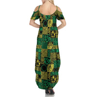 Cook Islands Mere Kiritimiti Summer Maxi Dress Pacific Patchwork Xmas Vibes LT9 - Polynesian Pride