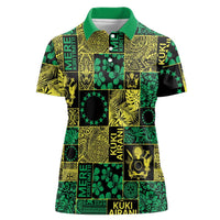 Cook Islands Mere Kiritimiti Women Polo Shirt Pacific Patchwork Xmas Vibes LT9 Female Green - Polynesian Pride