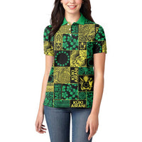 Cook Islands Mere Kiritimiti Women Polo Shirt Pacific Patchwork Xmas Vibes LT9 - Polynesian Pride