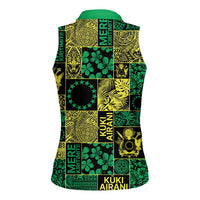 Cook Islands Mere Kiritimiti Women Sleeveless Polo Shirt Pacific Patchwork Xmas Vibes - Polynesian Pride