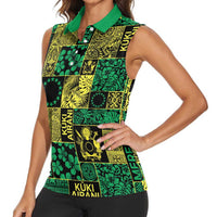 Cook Islands Mere Kiritimiti Women Sleeveless Polo Shirt Pacific Patchwork Xmas Vibes - Polynesian Pride