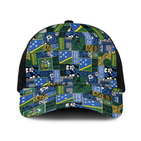 Solomon Islands Meri Kirihimete Baseball Net Cap Pacific Patchwork Xmas Vibes LT9 One Size Black Blue - Polynesian Pride