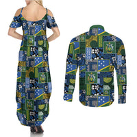 Solomon Islands Meri Kirihimete Couples Matching Summer Maxi Dress and Long Sleeve Button Shirt Pacific Patchwork Xmas Vibes LT9 - Polynesian Pride