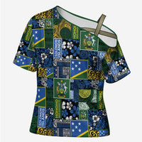 Solomon Islands Meri Kirihimete Cross Shoulder Shirt Pacific Patchwork Xmas Vibes - Polynesian Pride