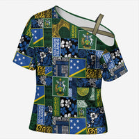 Solomon Islands Meri Kirihimete Cross Shoulder Shirt Pacific Patchwork Xmas Vibes - Polynesian Pride
