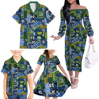 Solomon Islands Meri Kirihimete Family Matching Off The Shoulder Long Sleeve Dress and Hawaiian Shirt Pacific Patchwork Xmas Vibes - Polynesian Pride