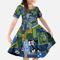 Solomon Islands Meri Kirihimete Family Matching Short Sleeve Bodycon Dress and Hawaiian Shirt Pacific Patchwork Xmas Vibes - Polynesian Pride