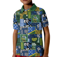 Solomon Islands Meri Kirihimete Kid Polo Shirt Pacific Patchwork Xmas Vibes LT9 Kid Blue - Polynesian Pride