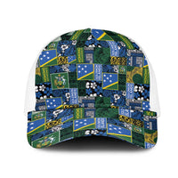 Solomon Islands Meri Kirihimete Mesh Trucker Cap Pacific Patchwork Xmas Vibes LT9 One Size White Blue - Polynesian Pride