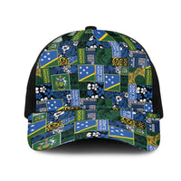 Solomon Islands Meri Kirihimete Mesh Trucker Cap Pacific Patchwork Xmas Vibes LT9 One Size Black Blue - Polynesian Pride