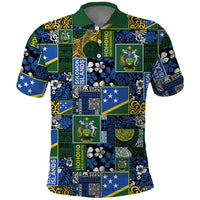 Solomon Islands Meri Kirihimete Polo Shirt Pacific Patchwork Xmas Vibes LT9 Blue - Polynesian Pride