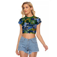 Solomon Islands Meri Kirihimete Raglan Cropped T Shirt Pacific Patchwork Xmas Vibes LT9 Female Blue - Polynesian Pride