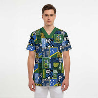 Solomon Islands Meri Kirihimete Scrub Top Pacific Patchwork Xmas Vibes - Polynesian Pride